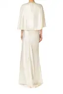 V-Neck Draped Capelet Sleeve Gown(2,SILKWHITE)