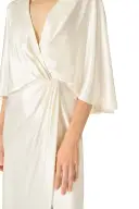 V-Neck Draped Capelet Sleeve Gown(2,SILKWHITE)