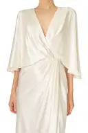 V-Neck Draped Capelet Sleeve Gown(2,SILKWHITE)