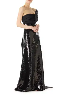 Strapless Gown with Bow(4,Noir)