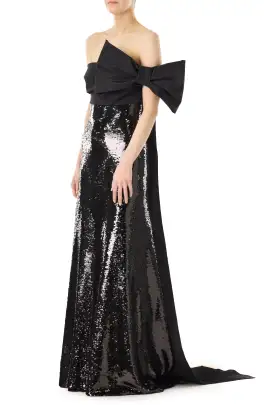 Strapless Gown with Bow(4,Noir)
