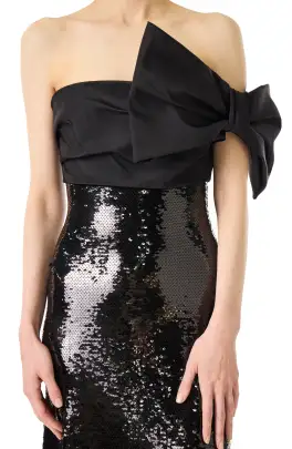 Strapless Gown with Bow(4,Noir)
