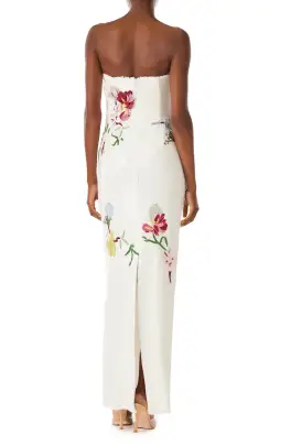 Strapless Embroidered Sequin Column Gown(2,Silk White)