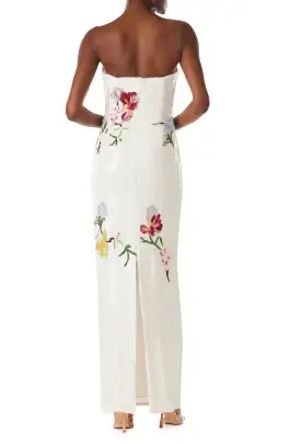 Strapless Embroidered Sequin Column Gown(2,Silk White)
