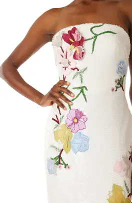 Strapless Embroidered Sequin Column Gown(2,Silk White)