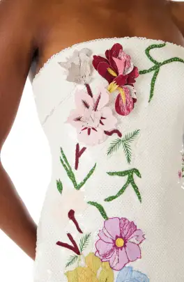 Strapless Embroidered Sequin Column Gown(2,Silk White)