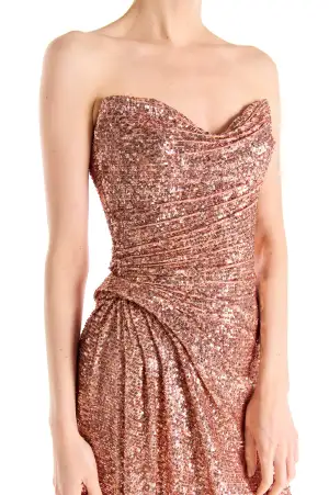 Strapless Sequin Column Gown(2,Rose Gold)