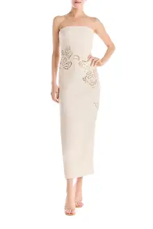 Strapless Embroidered Wool Dress(2,Silk White)