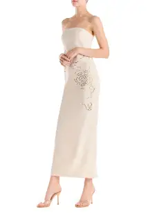 Strapless Embroidered Wool Dress(2,Silk White)