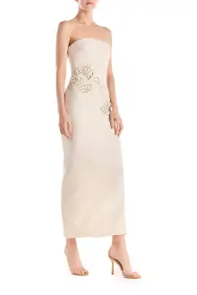 Strapless Embroidered Wool Dress(2,Silk White)