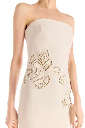 Strapless Embroidered Wool Dress(2,Silk White)