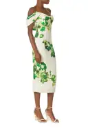 Off the Shoulder Floral Dress(2,Silk White/Green)