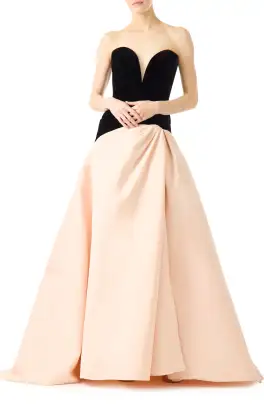Strapless Drop Waist Ball Gown(4,Noir/Pale Blush)