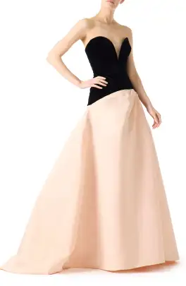 Strapless Drop Waist Ball Gown(4,Noir/Pale Blush)