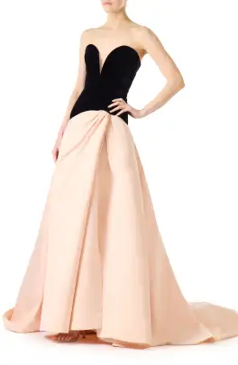 Strapless Drop Waist Ball Gown(4,Noir/Pale Blush)