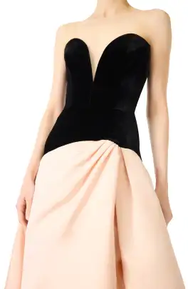Strapless Drop Waist Ball Gown(4,Noir/Pale Blush)
