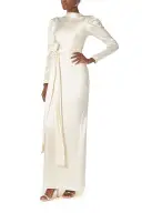 Long Sleeve Satin Gown(2,Silk White)