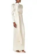 Long Sleeve Satin Gown(2,Silk White)