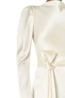 Long Sleeve Satin Gown(2,Silk White)