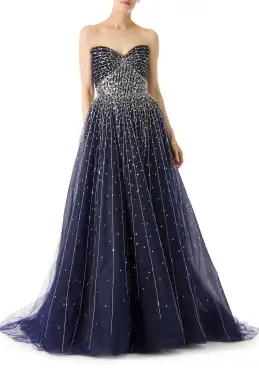 Strapless Embroidered Ball Gown(4,Midnight/Silver)