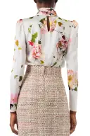 High Neck Floral Blouse(2,Silk White/Multi)