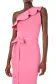 One Shoulder Pink Ruffle Knit Dress(2,Bright Pink)