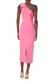 One Shoulder Pink Ruffle Knit Dress(2,Bright Pink)