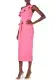 One Shoulder Pink Ruffle Knit Dress(2,Bright Pink)