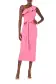 One Shoulder Pink Ruffle Knit Dress(2,Bright Pink)