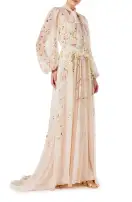 Floral Chiffon Long Sleeve Gown(2,Buff/Multi)