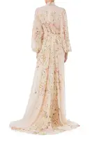 Floral Chiffon Long Sleeve Gown(2,Buff/Multi)