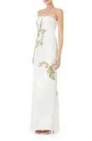 Embroidered Sequin Column Gown(2,Silk White/Gold)