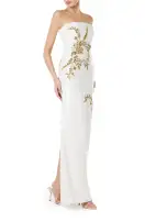 Embroidered Sequin Column Gown(2,Silk White/Gold)
