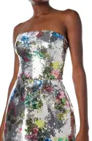Printed Sequin Cocktail Dress(2,Silver/Multi)