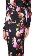 High Neck Floral Midi Dress(2,Noir/Multi)