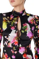 High Neck Floral Midi Dress(2,Noir/Multi)