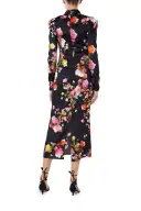 High Neck Floral Midi Dress(2,Noir/Multi)