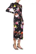 High Neck Floral Midi Dress(2,Noir/Multi)