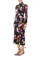 High Neck Floral Midi Dress(2,Noir/Multi)