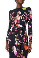 Long Sleeve Floral Dress(2,Noir/Multi)