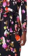 Long Sleeve Floral Dress(2,Noir/Multi)