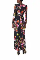 Long Sleeve Floral Dress(2,Noir/Multi)