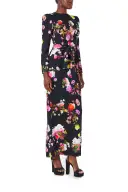 Long Sleeve Floral Dress(2,Noir/Multi)