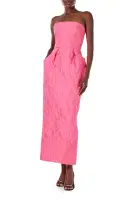 Strapless Jacquard Tea Length Gown(2,Fuchsia)