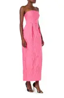 Strapless Jacquard Tea Length Gown(2,Fuchsia)