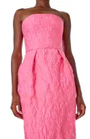Strapless Jacquard Tea Length Gown(2,Fuchsia)