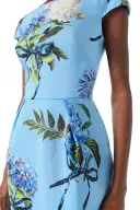 Bateau Neckline Column Dress(2,Sky Blue Multi)