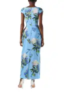 Bateau Neckline Column Dress(2,Sky Blue Multi)