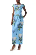Bateau Neckline Column Dress(2,Sky Blue Multi)