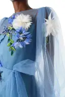 Long Sleeve Embroidered Tulle Gown(2,Sky Blue)